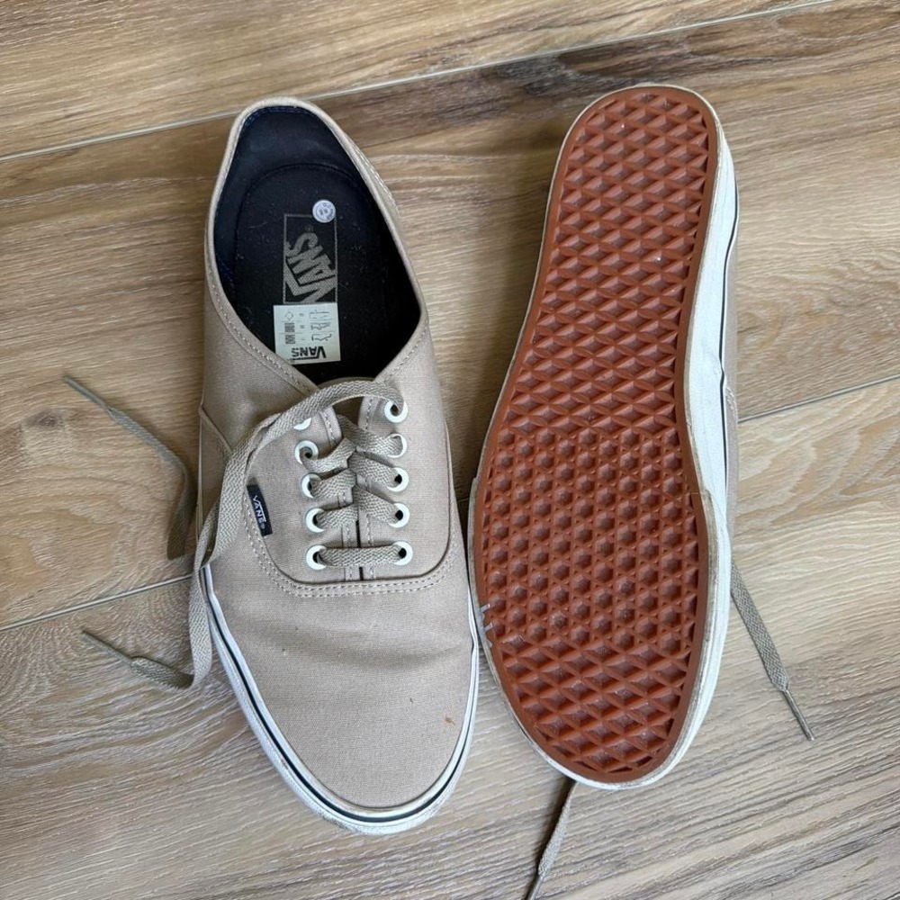 Vans Authentic Tan Cream Canvas Skate Shoes Low Top Sneakers Mens 13 Old School